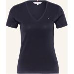 Dunkelblaue Tommy Hilfiger V-Ausschnitt T-Shirts aus Baumwolle für Damen Größe S 