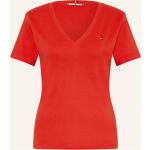 Rote Tommy Hilfiger V-Ausschnitt T-Shirts aus Baumwolle für Damen Größe S 