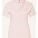 Hellrosa Tommy Hilfiger V-Ausschnitt T-Shirts aus Baumwolle für Damen Größe XS 