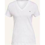 Weiße Tommy Hilfiger Heritage V-Ausschnitt T-Shirts aus Baumwolle für Damen Größe S 