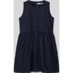 Marineblaue Bestickte Tommy Hilfiger Midi Bestickte Kinderkleider mit Reißverschluss aus Baumwolle für Mädchen Größe 164 