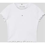Weiße Tommy Hilfiger Essentials Kinder T-Shirts mit Rüschen aus Baumwollmischung für Mädchen Größe 176 