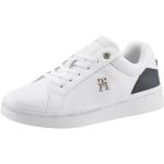 Weiße Tommy Hilfiger TH Low Sneaker in Normalweite aus Leder für Damen Größe 42 mit Absatzhöhe bis 3cm 