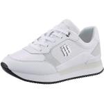 Weiße Tommy Hilfiger Logo Metallic-Sneaker in Normalweite aus Leder für Damen mit Absatzhöhe bis 3cm 