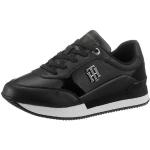 Schwarze Tommy Hilfiger Logo Metallic-Sneaker in Normalweite aus Leder für Damen mit Absatzhöhe bis 3cm 