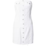 Weiße Ärmellose Mini Schulterfreie Minikleider & kurze Kleider mit Fransen aus Denim für Damen Größe XL 