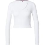 Weiße Langärmelige Tommy Hilfiger TOMMY JEANS V-Ausschnitt V-Shirts für Damen Größe L 