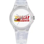 Weiße Wasserdichte Tommy Hilfiger TOMMY JEANS Quarz Damenarmbanduhren aus Silikon mit Analog-Zifferblatt mit Kunststoff-Uhrenglas mit Silikonarmband 