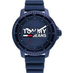 Blaue Wasserdichte Tommy Hilfiger TOMMY JEANS Quarz Herrenarmbanduhren aus Edelstahl mit Analog-Zifferblatt mit Kunststoff-Uhrenglas mit Silikonarmband 