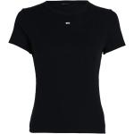 Reduzierte Schwarze Bestickte Kurzärmelige Tommy Hilfiger TOMMY JEANS Rundhals-Ausschnitt T-Shirts aus Baumwolle für Damen Größe L 