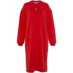 Rote Unifarbene Casual Kurzärmelige Tommy Hilfiger TOMMY JEANS Midi Rundhals-Ausschnitt Sweatkleider aus Jersey für Damen Größe XS 