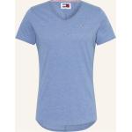 Hellblaue Tommy Hilfiger TOMMY JEANS V-Ausschnitt T-Shirts aus Jersey für Herren Übergrößen 