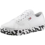 Weiße Tommy Hilfiger TOMMY JEANS Low Sneaker in Normalweite aus Leder Leicht für Damen Größe 42 mit Absatzhöhe bis 3cm 