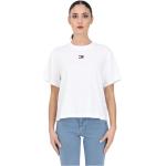 Reduzierte Weiße Bestickte Halblangärmelige Tommy Hilfiger TOMMY JEANS T-Shirts aus Baumwolle für Damen Größe L für den für den Sommer 