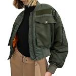 Armeegrüne Vintage Mini Bomberjacken mit Reißverschluss für Damen Größe S für den für den Herbst 