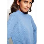 Reduzierte Hellblaue Unifarbene Elegante Langärmelige Toni Rundhals-Ausschnitt Strickpullover aus Polyamid für Damen Größe L für den für den Herbst 