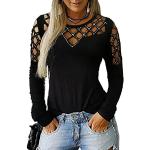 Schwarze Gesteppte Sportliche Rundhals-Ausschnitt T-Shirts durchsichtig aus Mesh Handwäsche für Damen Übergrößen für Partys für den für den Herbst 