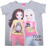 Hellgraue Melierte Top Model Rundhals-Ausschnitt Printed Shirts für Kinder & Druck-Shirts für Kinder aus Baumwollmischung für Mädchen Größe 140 