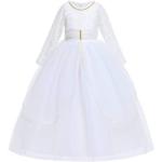 Weiße Elegante Langärmelige Topmelon Maxi Rundhals-Ausschnitt Kinderfestkleider Handwäsche 
