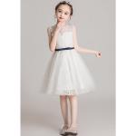 Weiße Ärmellose Topmelon Rundhals-Ausschnitt Kinderabendkleider mit Reißverschluss aus Tüll Handwäsche für Mädchen für den für den Sommer 