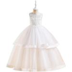 Weiße Ärmellose Topmelon Maxi Rundhals-Ausschnitt Kinderfestkleider aus Tüll für Mädchen Größe 146 