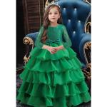 Grüne 3/4-ärmelige Topmelon Rundhals-Ausschnitt Kinderfestkleider mit Volants für Mädchen 
