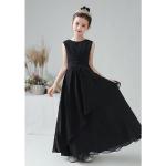 Schwarze Unifarbene Ärmellose Topmelon Maxi V-Ausschnitt Lange Abendkleider mit Reißverschluss aus Chiffon für Damen für Brautjungfern 