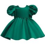 Dunkelgrüne Unifarbene Kurzärmelige Topmelon Rundhals-Ausschnitt Kinderfestkleider mit Reißverschluss Handwäsche für Mädchen für den für den Sommer 