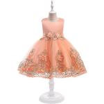 Orange Elegante Ärmellose Topmelon Rundhals-Ausschnitt Gemusterte Kinderkleider mit Reißverschluss Handwäsche für Mädchen für den für den Sommer 