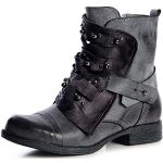 topschuhe24 1242 Damen Worker Boots Stiefeletten Nieten, Farbe:Grau 1242, Größe:36 EU