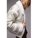 Reduzierte Weiße Topshop Jacken mit Fellkapuze aus PU für Damen Größe L 