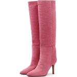 Reduzierte Pinke Animal-Print Toral Spitze Pfennigabsatz High-Heel Stiefel aus Leder für Damen Größe 37 