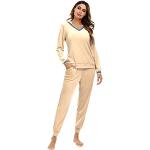 Reduzierte Aprikose Pyjamas lang aus Samt für Damen Größe L 2-teilig für den für den Winter 