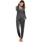 Reduzierte Graue Pyjamas lang aus Samt für Damen Größe M 2-teilig für den für den Winter 