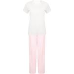 Towel City Damen Langarm-Baumwollpyjama-Set - Weiß / rosa | XL
