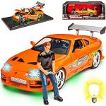 T o y o t a Supra Orange mit Beleuchtung The Fast and The Furious mit Figur Brian O'Connor Paul Walker 1/18 Jada Modell Auto