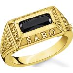 Goldene Thomas Sabo Rechteckige Ringe mit schwarzem Stein mit Onyx für Herren 