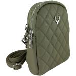 Olivgrüne Rautenmuster Messenger Bags & Kuriertaschen mit Reißverschluss aus Kunstleder für Damen klein 