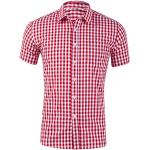 Rote Karo Business Kurzärmelige Kentkragen Hemden mit Kent-Kragen aus Flanell für Herren Größe L zum Oktoberfest 