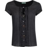 Schwarze Country Line T-Shirts mit Rüschen mit Knopf aus Leder für Damen Größe XS für den für den Sommer 