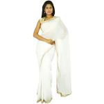 Traditioneller indischer Sari Designer Georgette Sari Hochzeit Weiß weiß Einheitsgröße