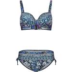 Reduzierte Blaue Blumenmuster SUNFLAIR Damenbikinis aus Kunstfaser mit Rückenverschluss Größe L 