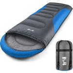 Trail-Alpin-Schlafsack mit Kapuze – 250 g Schlafsack, 3-Jahreszeiten- Schlafsack. Leicht, kleines Packmaß – mit Kapuze und Kompressionssack (Blau)