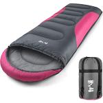 Trail-Alpin-Schlafsack mit Kapuze – 250 g Schlafsack, 3-Jahreszeiten- Schlafsack. Leicht, kleines Packmaß – mit Kapuze und Kompressionssack (Pink)