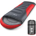 Trail-Alpin-Schlafsack mit Kapuze – 250 g Schlafsack, 3-Jahreszeiten- Schlafsack. Leicht, kleines Packmaß – mit Kapuze und Kompressionssack (Rot)