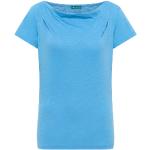 Blaue Langärmelige Tranquillo Bio Nachhaltige Wasserfall-Ausschnitt T-Shirts aus Jersey für Damen Größe M 