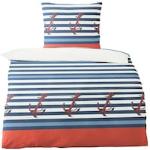 TRAUMSCHLAF Bettwäsche Anker Streifen, (2 tlg.), leichte Seersucker Qualität blau nach Material Bettwäsche, Bettlaken und Betttücher