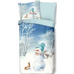 Blaue Traumschlaf Bettwäsche Sets & Bettwäsche Garnituren mit Weihnachts-Motiv mit Reißverschluss aus Flanell 135x200 
