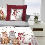 Rote Traumschlaf Biberbettwäsche mit Weihnachts-Motiv mit Reißverschluss aus Baumwolle 135x200 