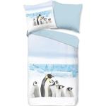 Weiße Traumschlaf Flanellbettwäsche mit Pinguinmotiv mit Reißverschluss aus Flanell 135x200 